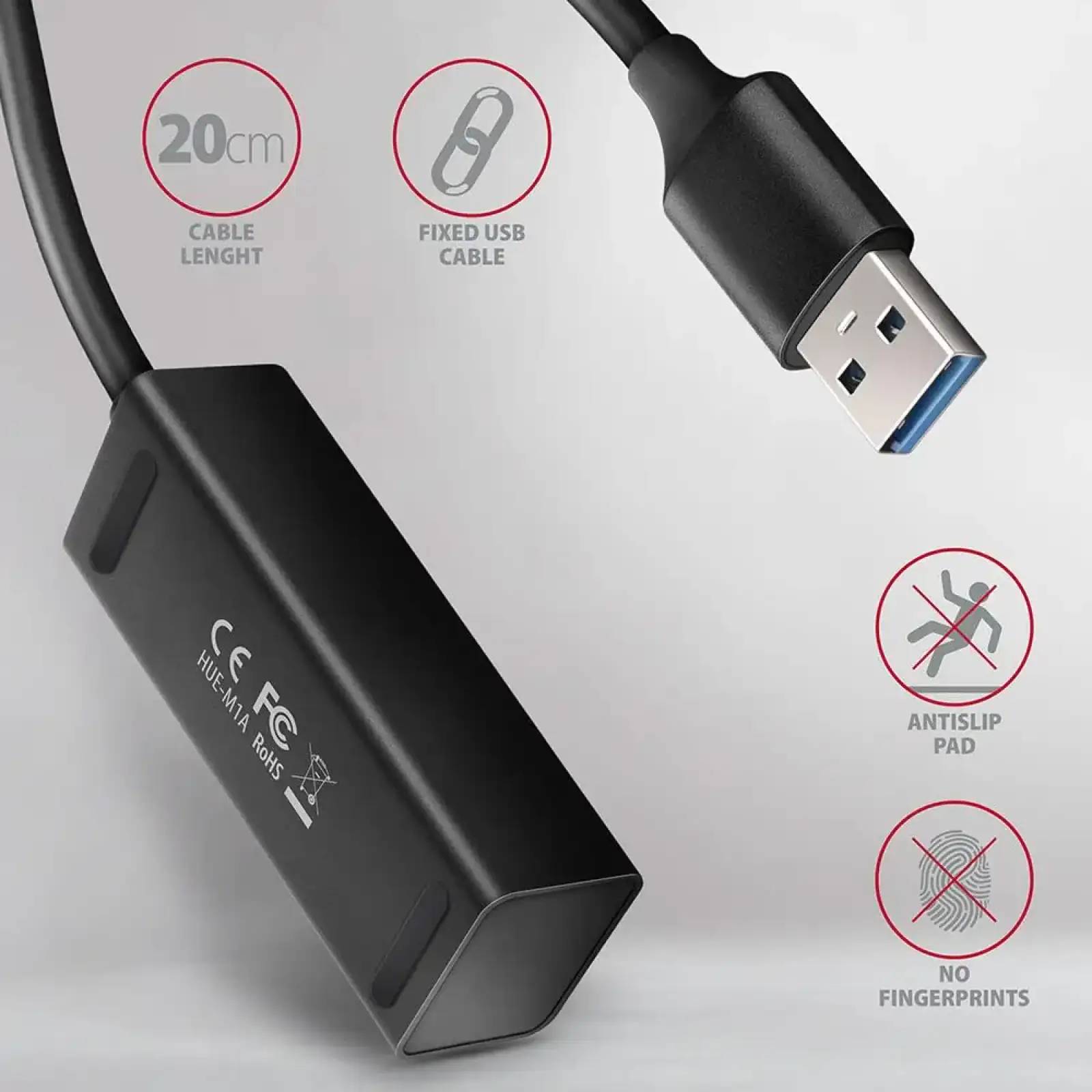 Хаб AXAGON HUE-M1A SuperSpeed USB-A MINI hub, USB-A кабель 20см, Чорний UA