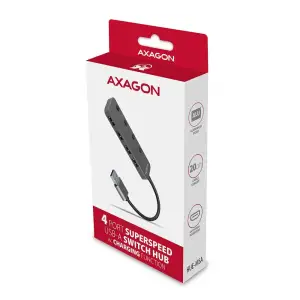 Хаб AXAGON HUE-MSA SuperSpeed USB-A SWITCH hub w. функція зарядки, USB-A кабель 20см, Сірий UA