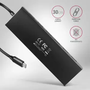 Хаб AXAGON HUE-F7C SuperSpeed USB-C FLAT CHARGING hub, кабель 30см USB-C, Чорний UA