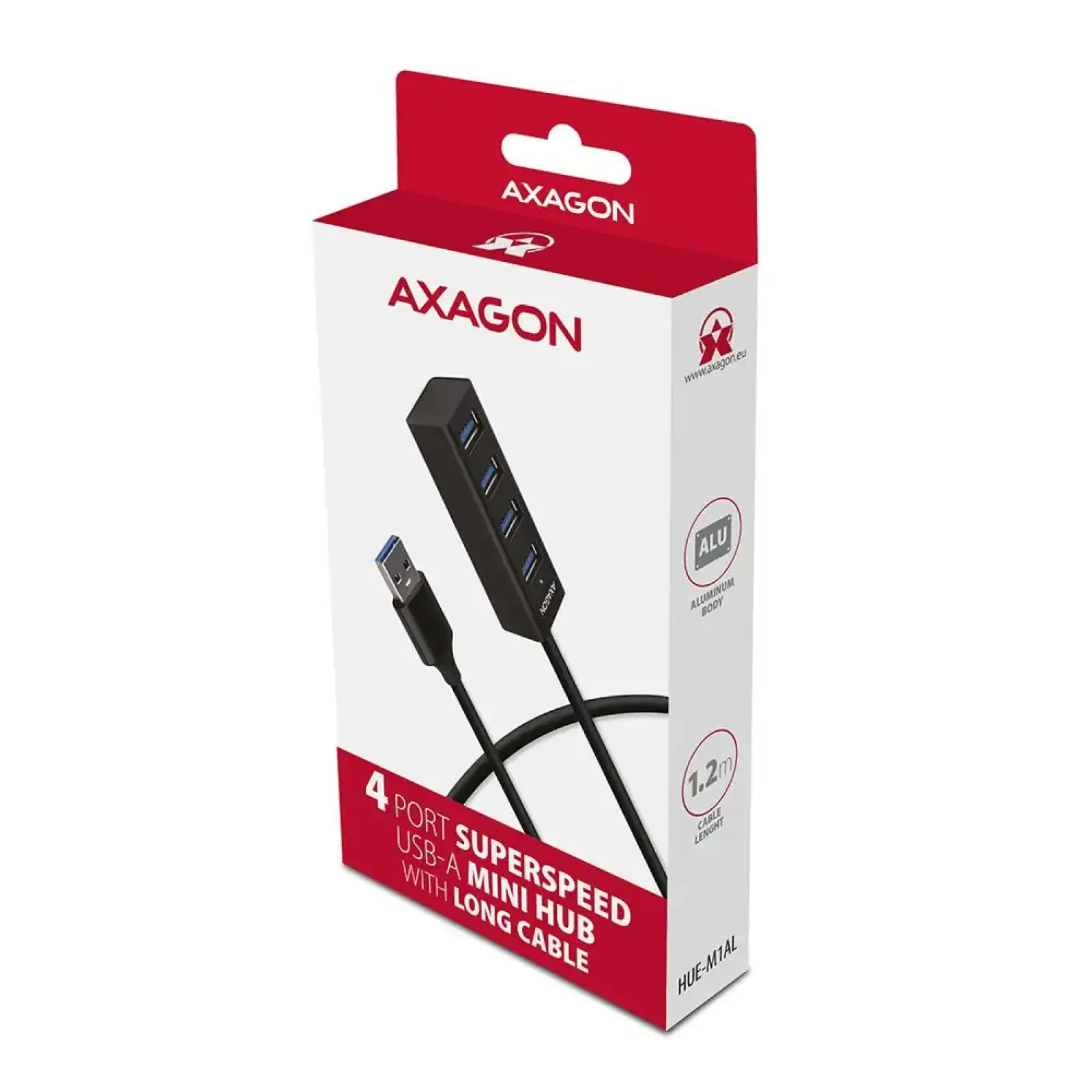 Хаб AXAGON HUE-M1AL SuperSpeed USB-A MINI hub, USB-A кабель 120см, Чорний UA