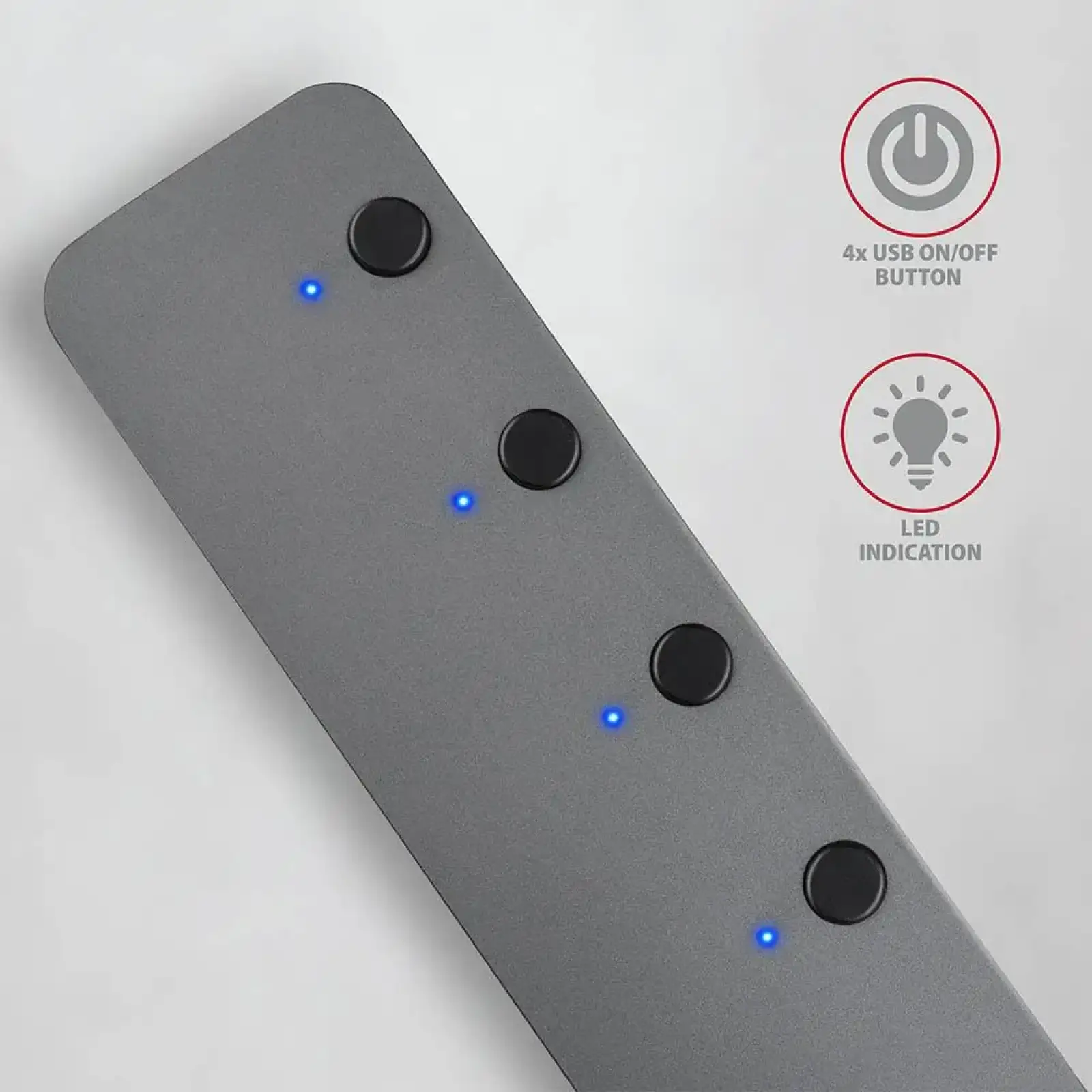 Хаб AXAGON HUE-MSA SuperSpeed USB-A SWITCH hub w. функція зарядки, USB-A кабель 20см, Сірий UA