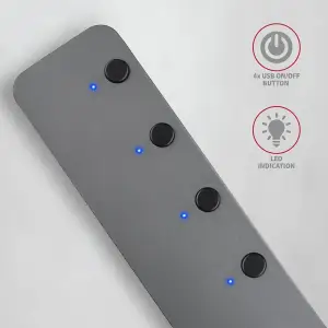 Хаб AXAGON HUE-MSA SuperSpeed USB-A SWITCH hub w. функція зарядки, USB-A кабель 20см, Сірий UA