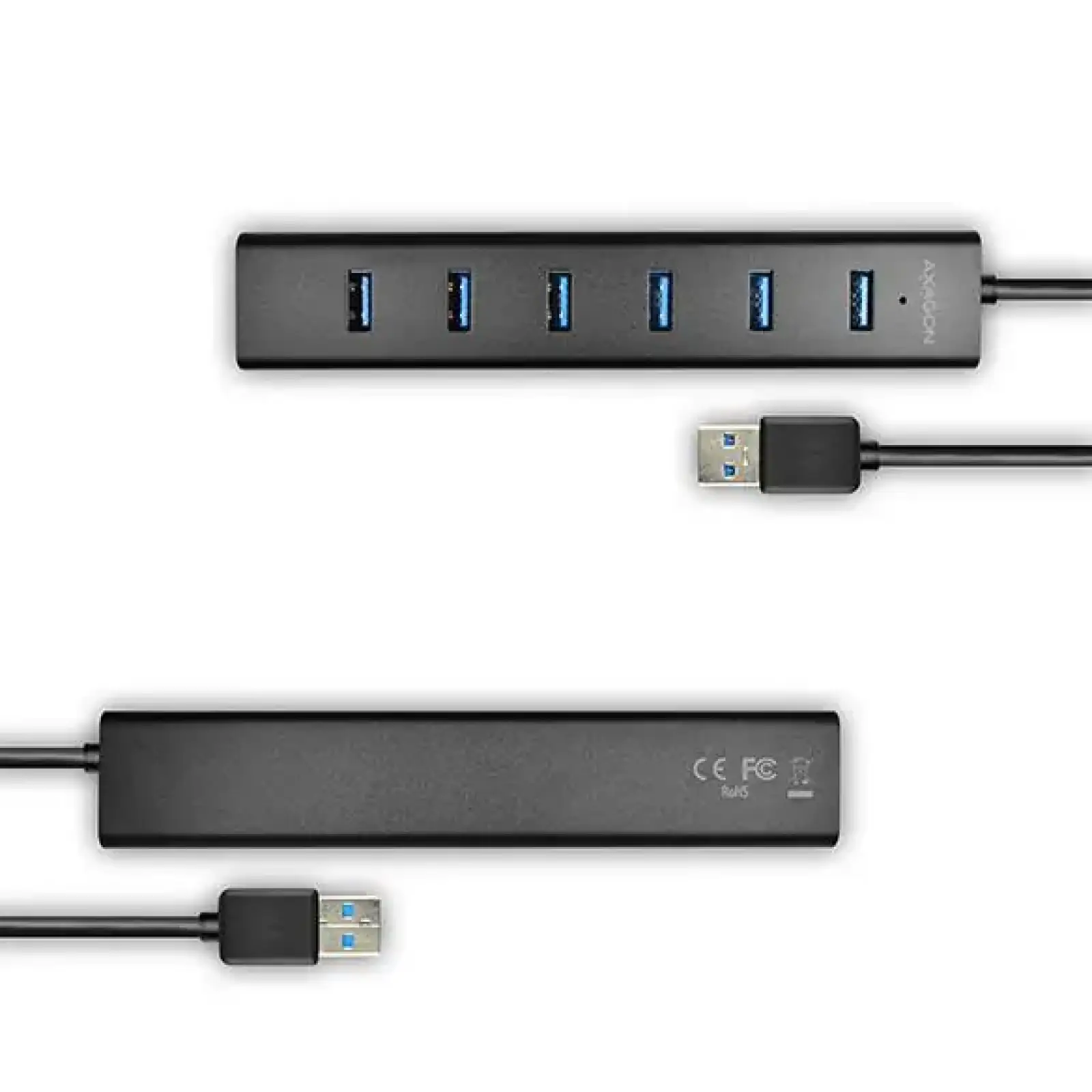 Хаб AXAGON HUE-SA7BP USB3.0 CHARGING hub, USB-A кабель 40см, Чорний UA