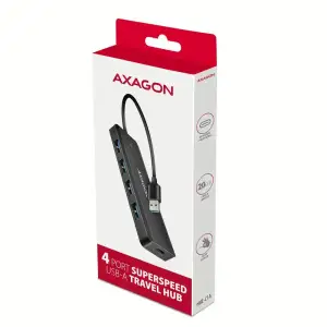 Хаб AXAGON HUE-C1A USB-A 5Гбіт/с TRAVEL hub, 20см Type-A, Чорний UA