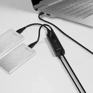 Хаб AXAGON HUE-S2BP USB3.0 CHARGING hub, 1.2м кабель, MicroUSB зарядка, Чорний UA