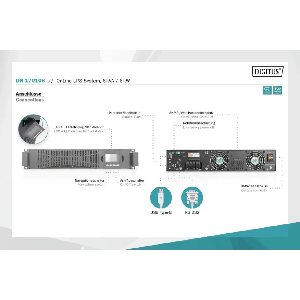 Джерело безперебійного живлення UPS ONLINE 6KVA/ 6KW DN-170106 DIGITUS by ASSMANN UA