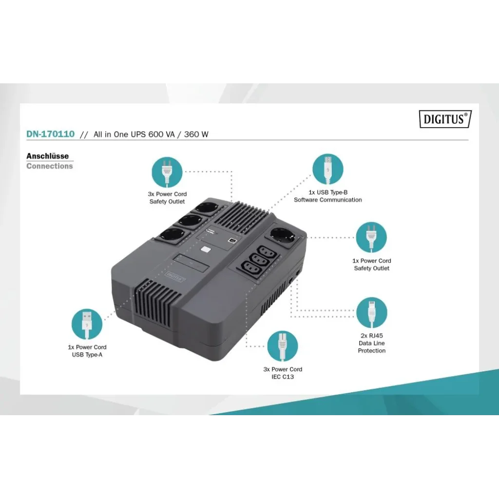 Джерело безперебійного живлення UPS ALL-IN-ONE 800VA 480W DN-170111 DIGITUS by ASSMANN UA