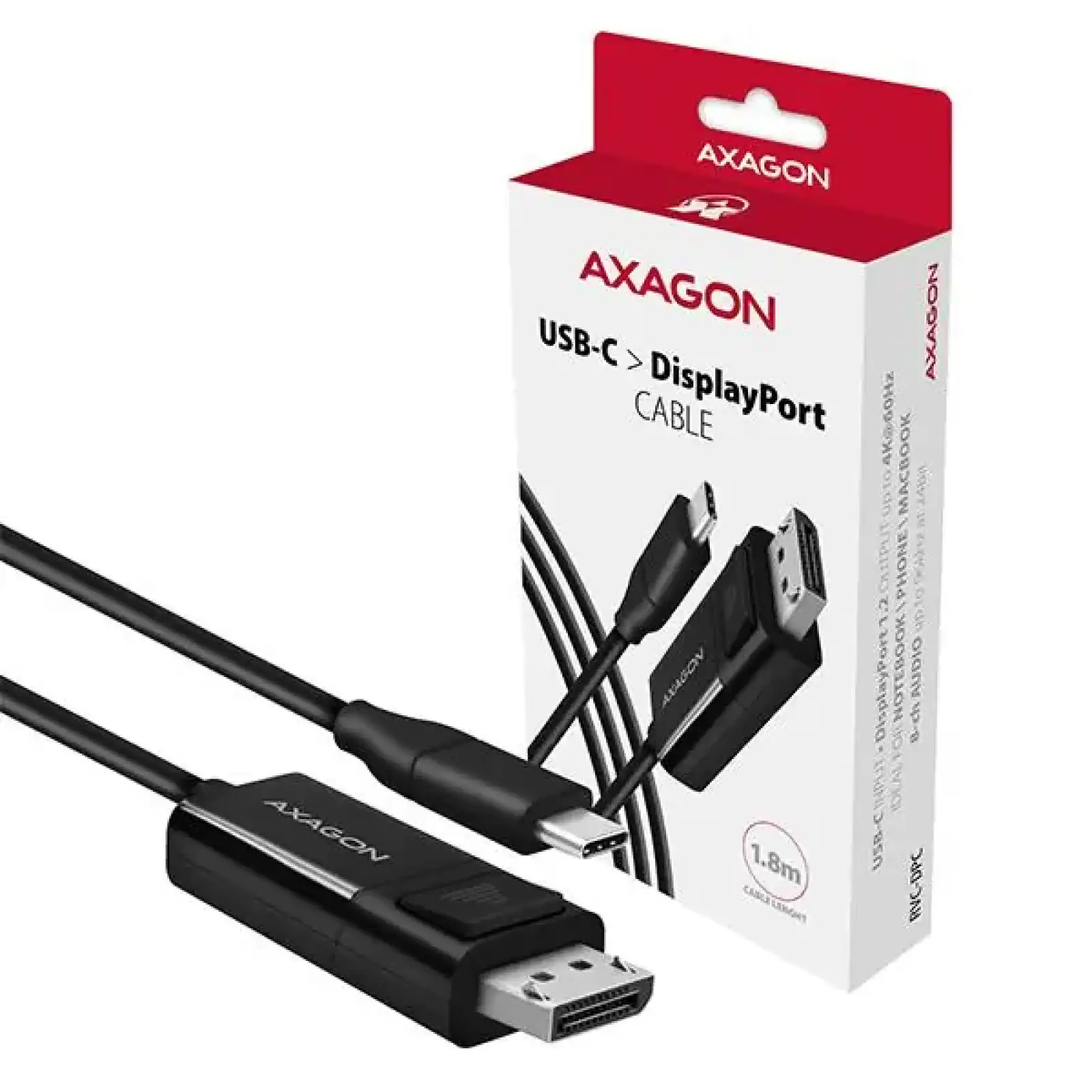 Кабель AXAGON RVC-DPC USB-C-DisplayPort, 1.8m, 4K/60Hz, чорний UA