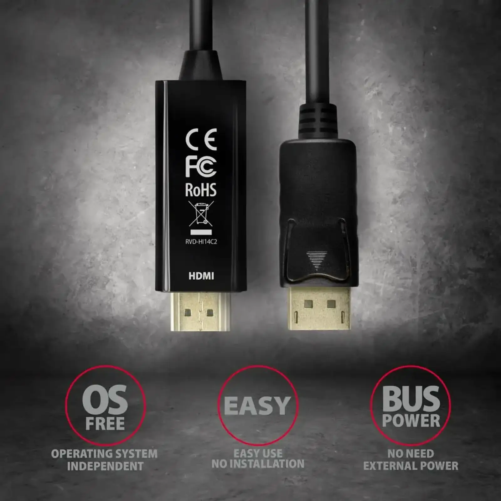 Кабель AXAGON RVD-HI14C2 HDMI-DisplayPort, 1.8m, 4K/30Hz, чорний UA