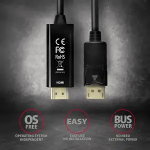 Кабель AXAGON RVD-HI14C2 HDMI-DisplayPort, 1.8m, 4K/30Hz, чорний UA