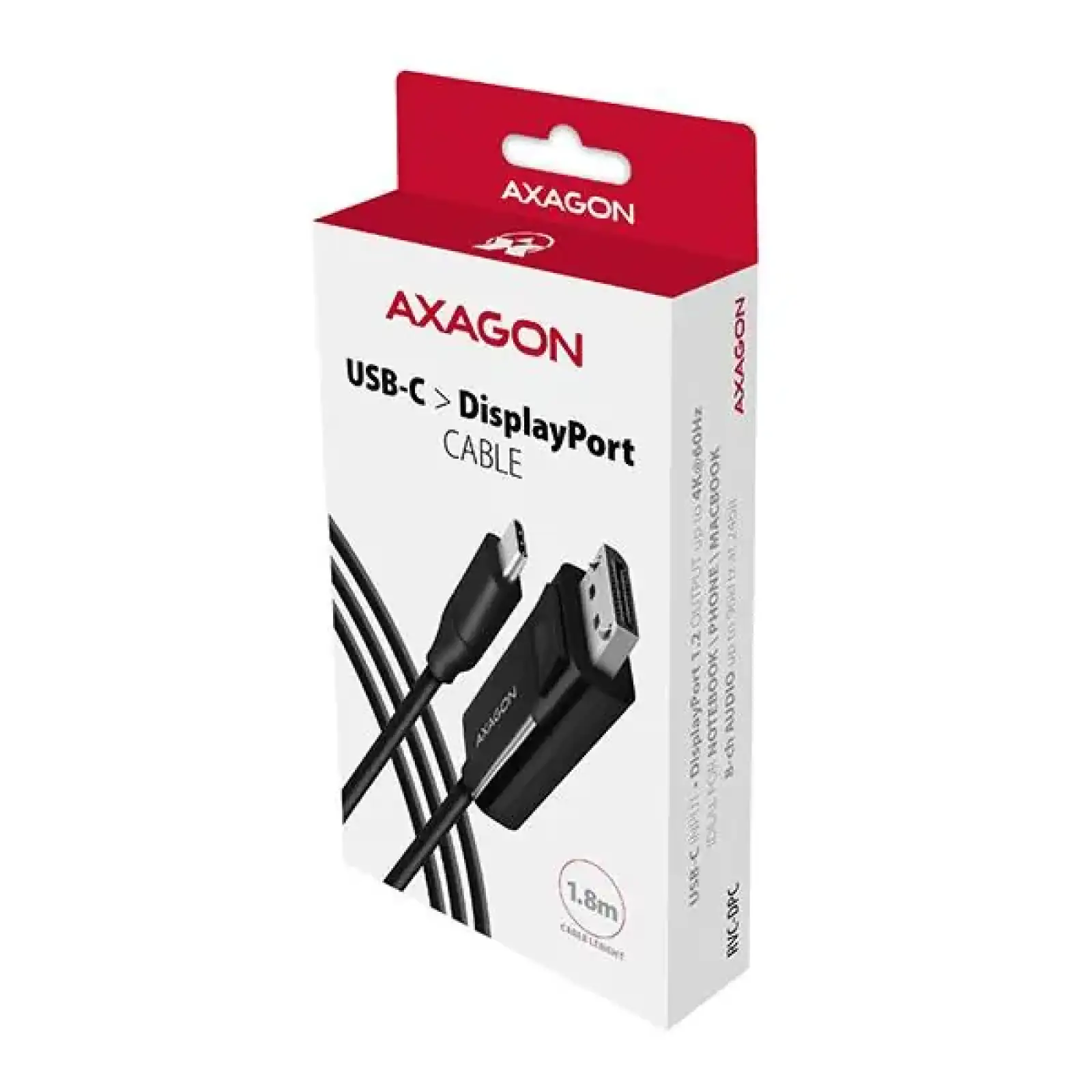 Кабель AXAGON RVC-DPC USB-C-DisplayPort, 1.8m, 4K/60Hz, чорний UA