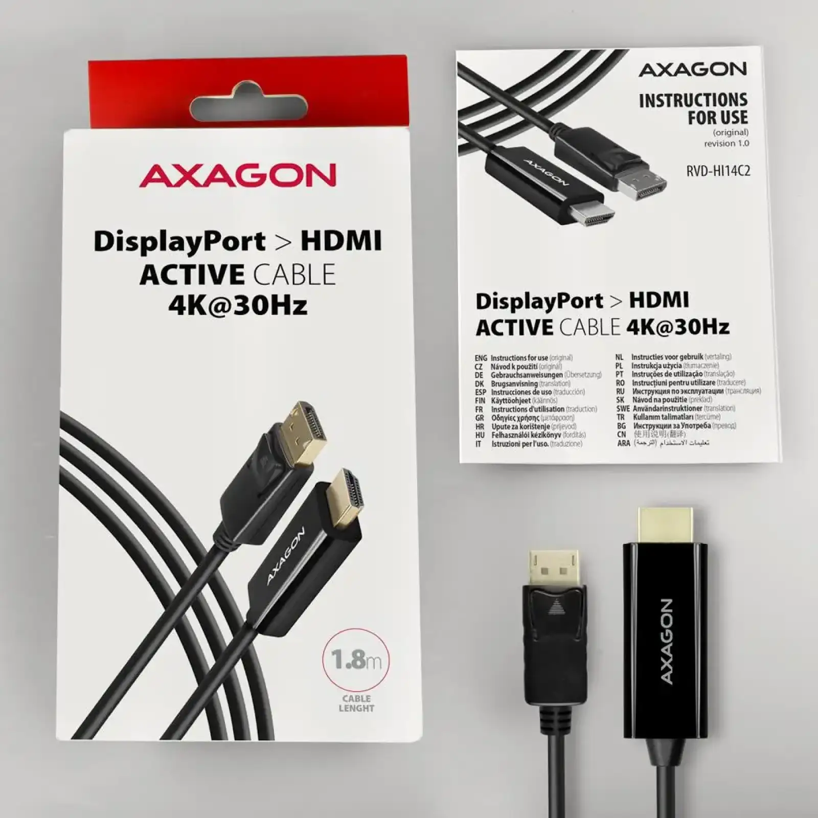 Кабель AXAGON RVD-HI14C2 HDMI-DisplayPort, 1.8m, 4K/30Hz, чорний UA
