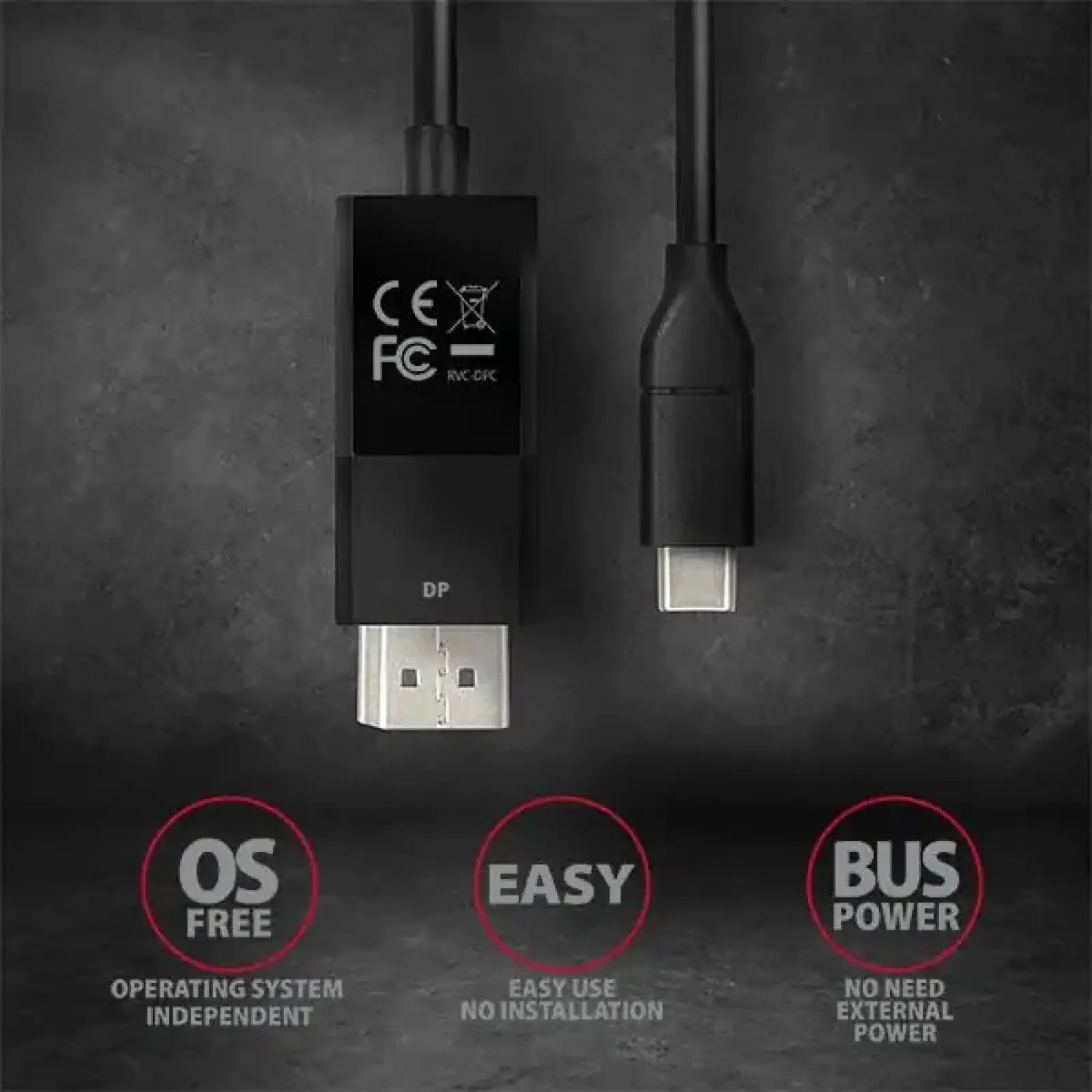 Кабель AXAGON RVC-DPC USB-C-DisplayPort, 1.8m, 4K/60Hz, чорний UA