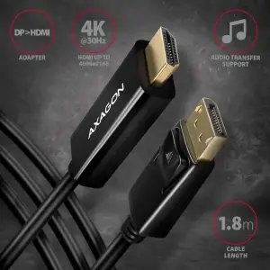 Кабель AXAGON RVD-HI14C2 HDMI-DisplayPort, 1.8m, 4K/30Hz, чорний UA