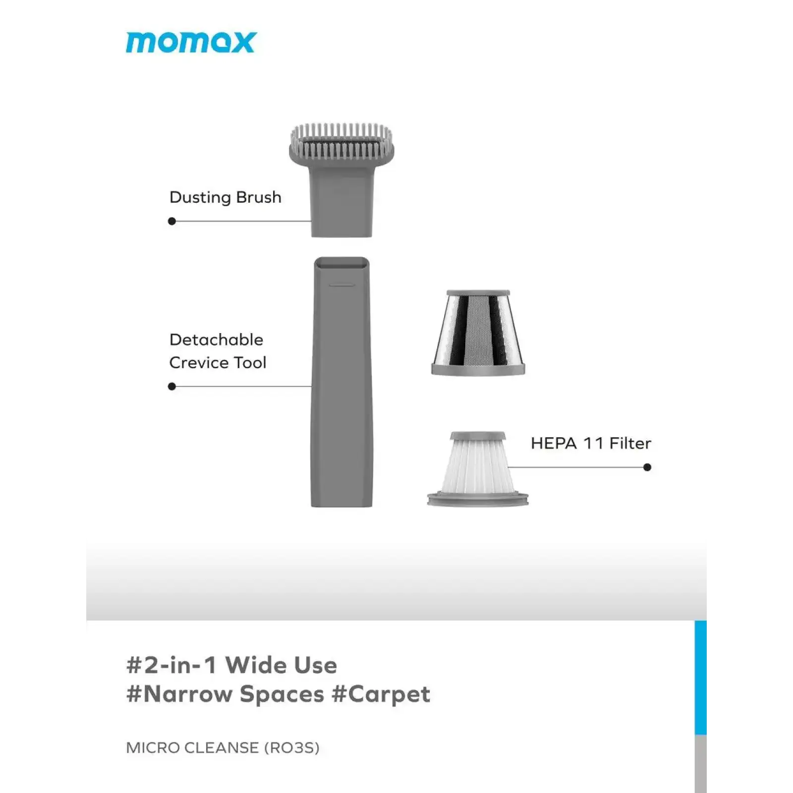 Портативний міні-пилосос MOMAX Micro Cleanse RO3E Rose/Grey UA