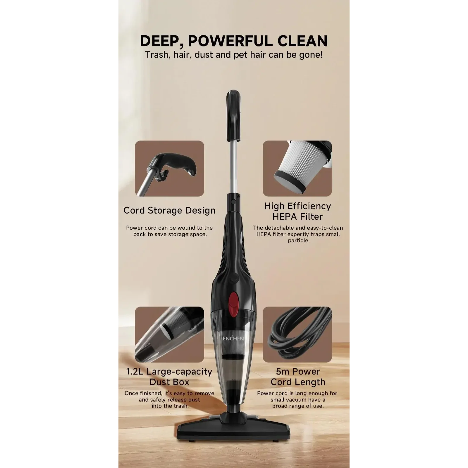 Вертикальний пилосос ENCHEN Vacuum Cleaner V1 Black UA