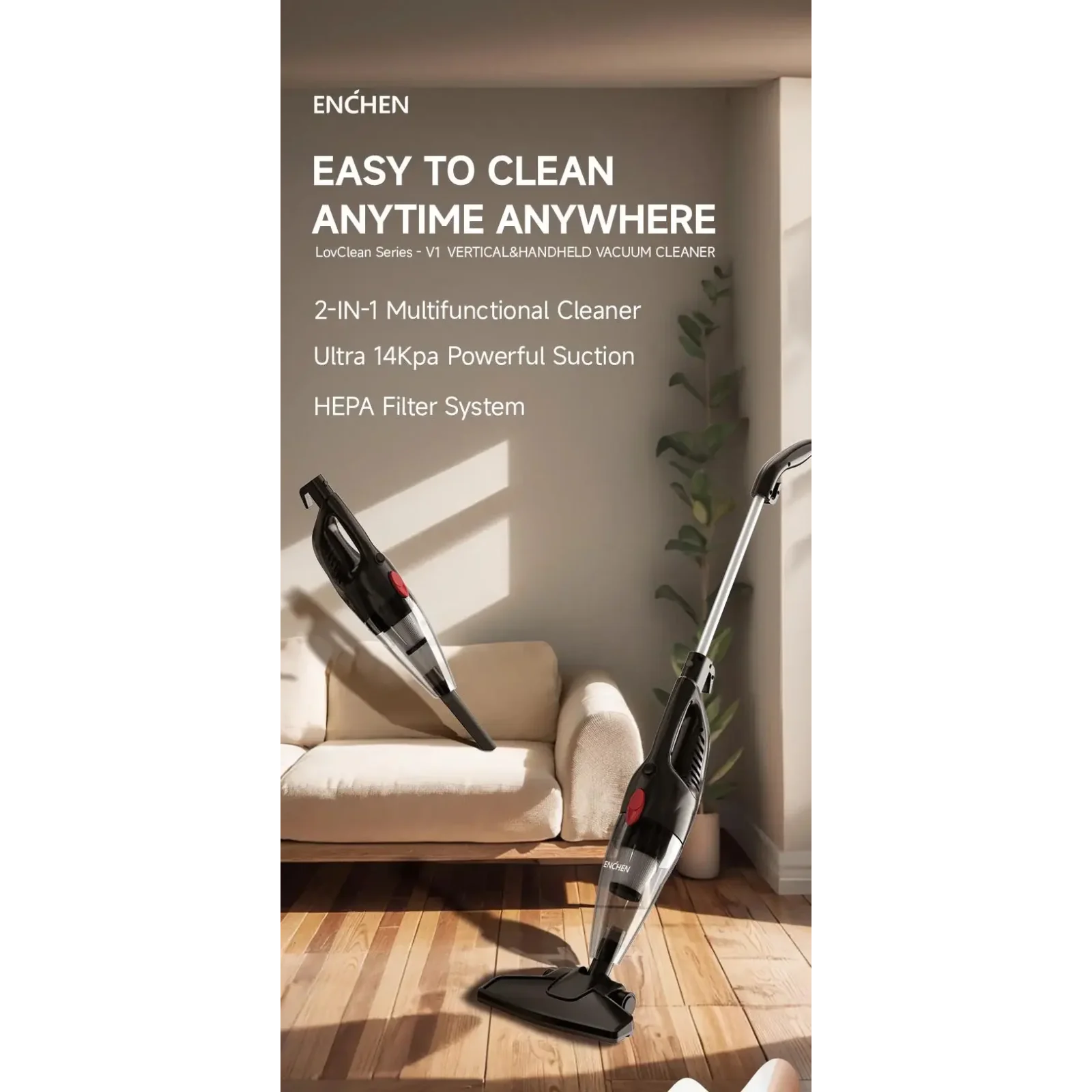 Вертикальний пилосос ENCHEN Vacuum Cleaner V1 Black UA