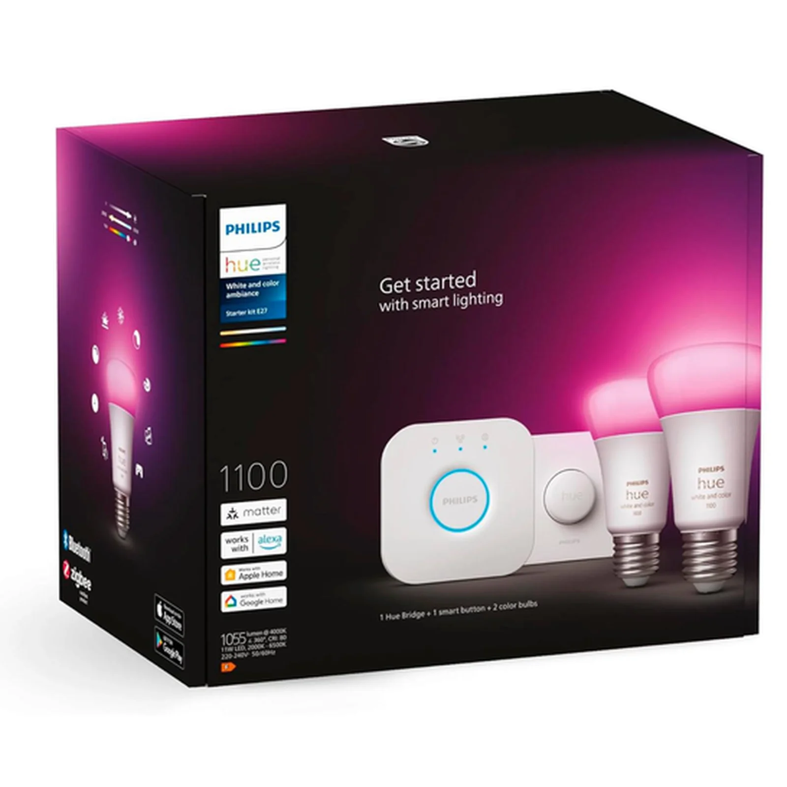 Стартовий комплект Philips Hue White (Bridge, Dimmer, лампа E27 White 3шт), 929001821620 UA