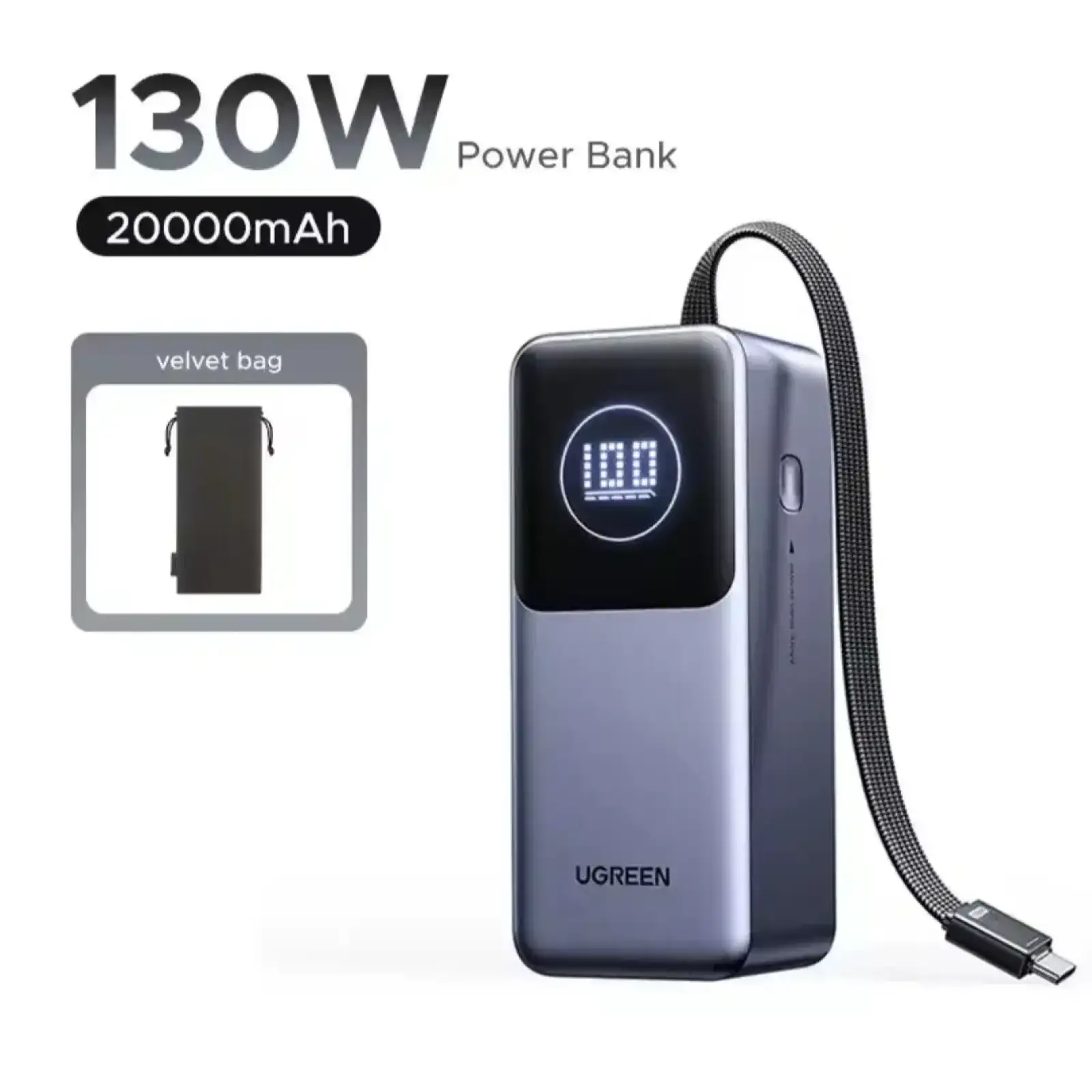 Внешний аккамулятор UGREEN PB723 Nexode 20000mAh 130W with Built-in USB-C (55365)