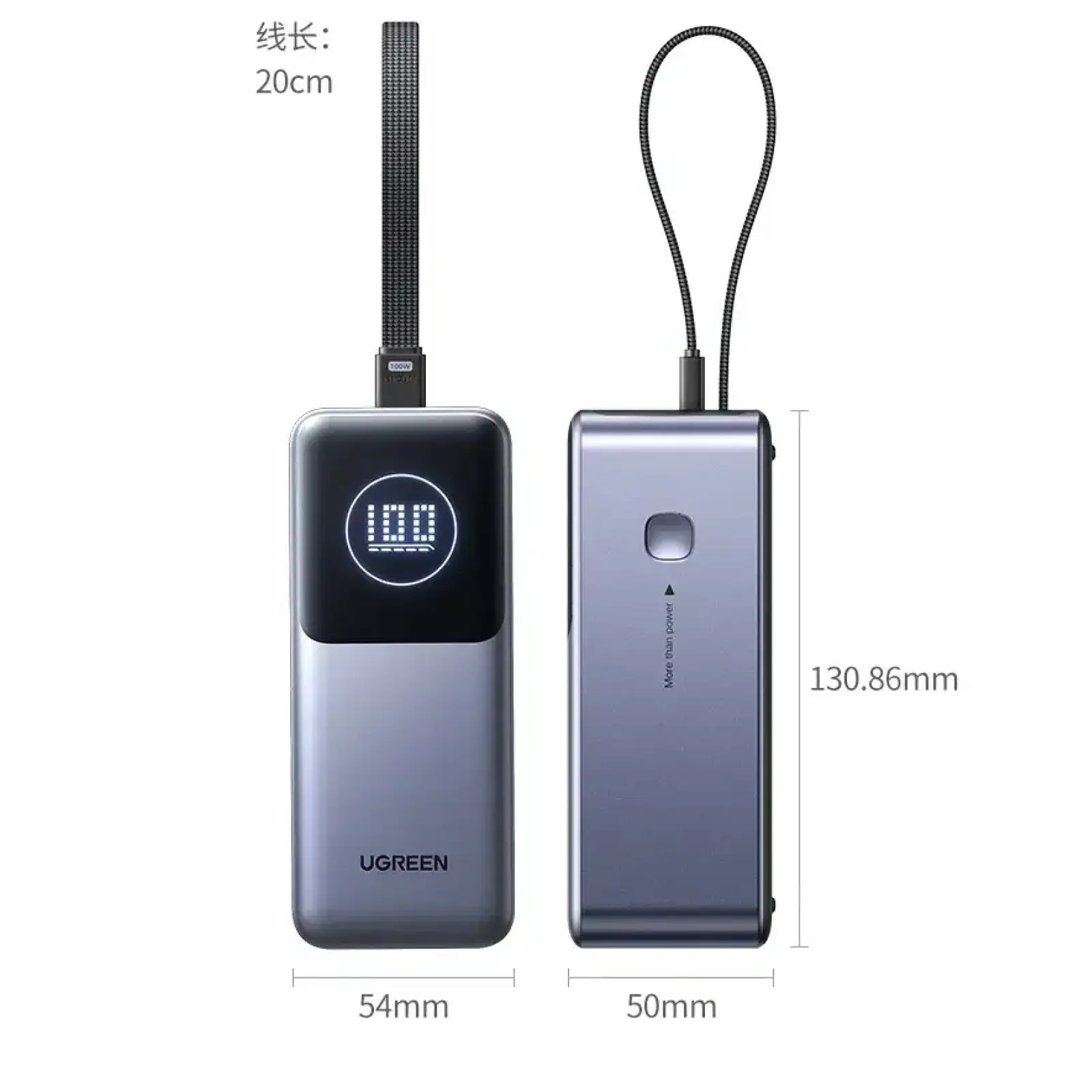 Внешний аккамулятор UGREEN PB723 Nexode 20000mAh 130W with Built-in USB-C (55365)