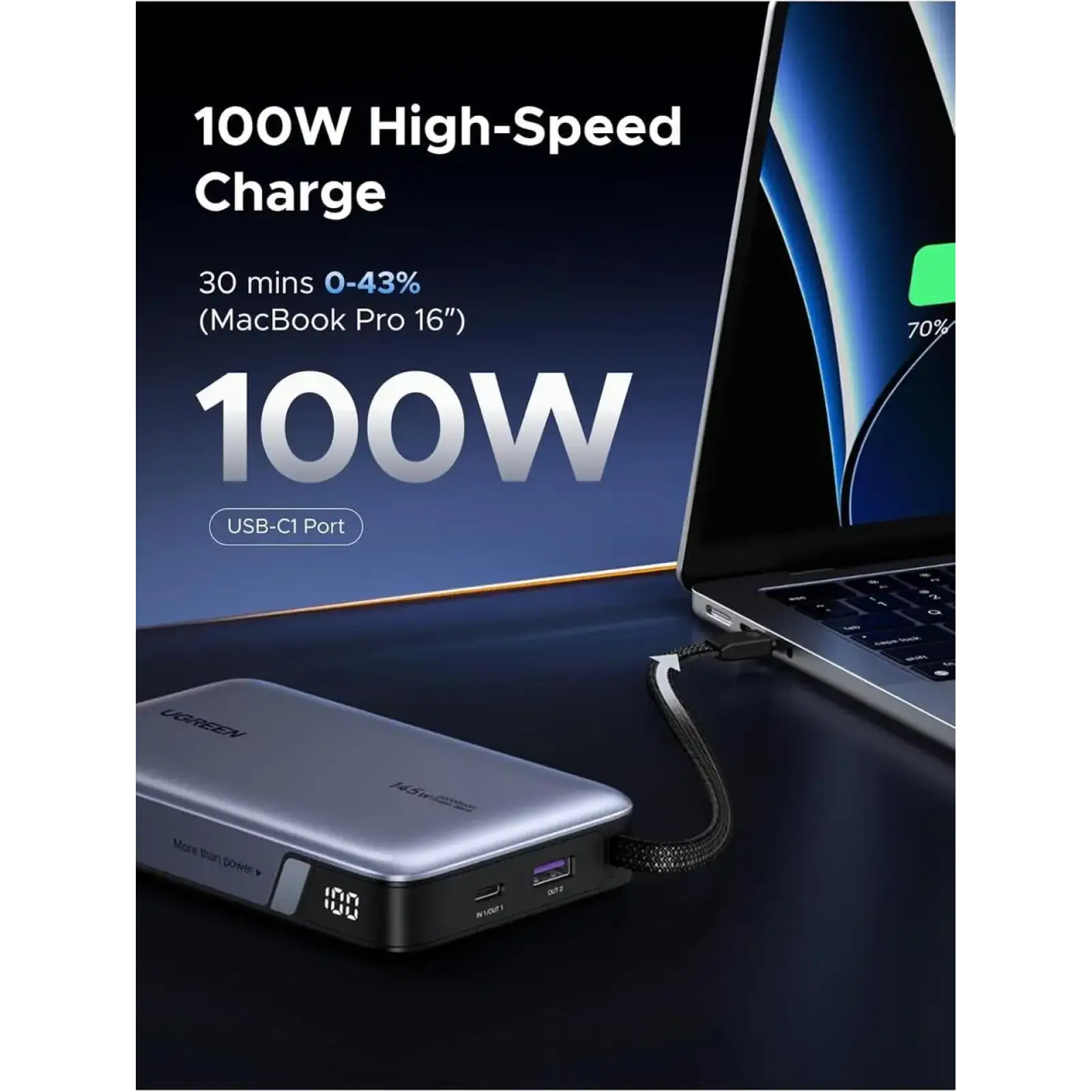 Зовнішній акумулятор UGREEN PB551 20000mAh 145W Gray (55992)