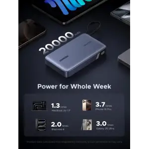 Зовнішній акумулятор UGREEN PB551 20000mAh 145W Gray (55992)