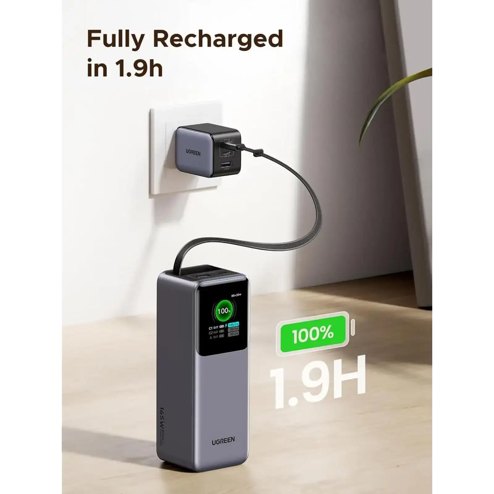Зовнішній акумулятор UGREEN PB726 Nexode 20000mAh 165W with Retractable USB-C (55987)