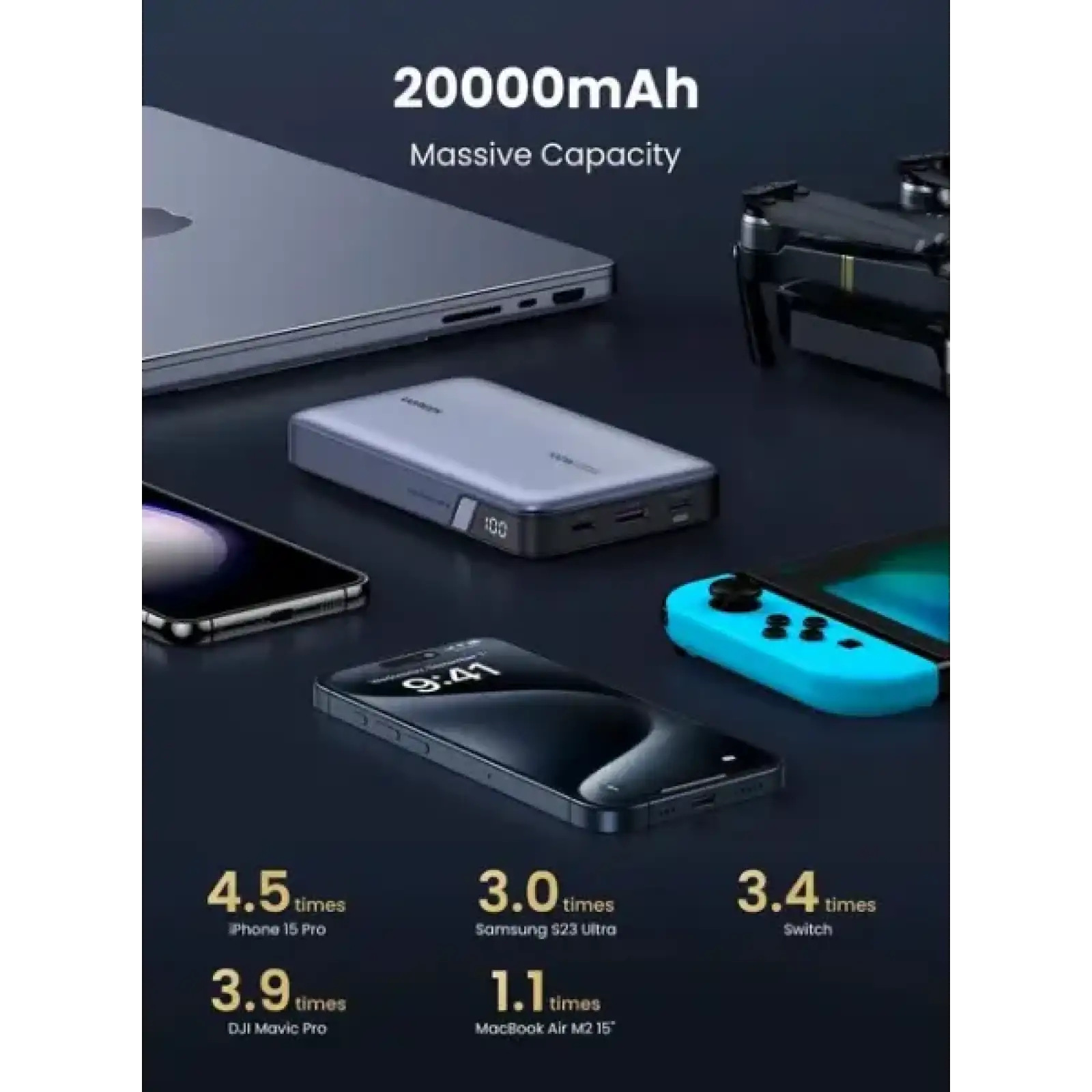 Внешний аккамулятор UGREEN PB720 Nexode 100W 20000mAh Gray (25188)